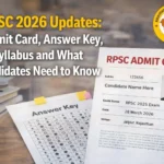 RPSC 2026 admit card, answer key, and syllabus updates shown on a desk with books and study materials, highlighting important exam information for candidates