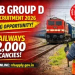 RRB Group D Recruitment 2026 poster showing Indian Railways train and track maintainer highlighting 22,000 vacancies