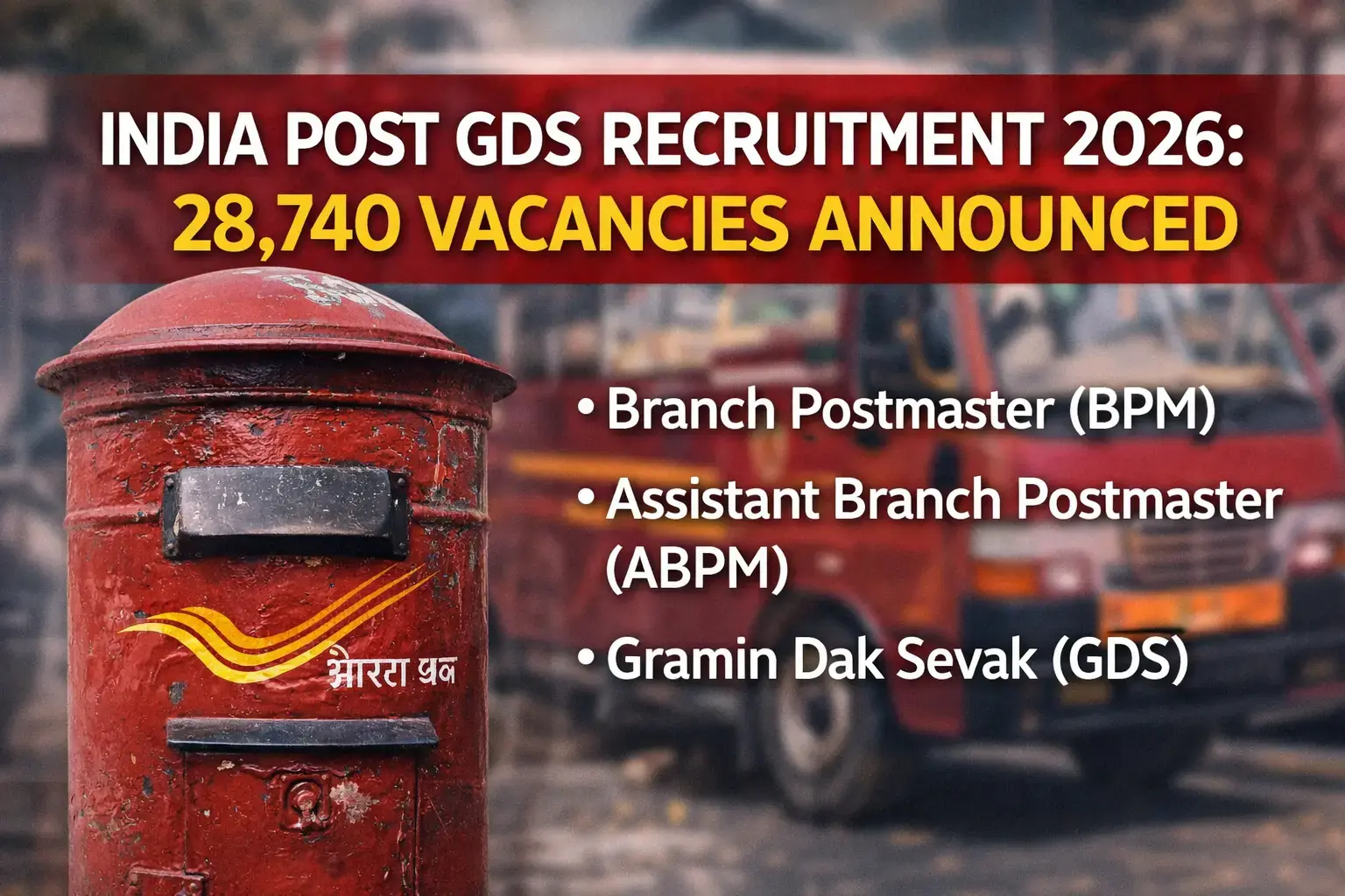 India Post GDS Recruitment 2026 announced with 28,740 vacancies for BPM, ABPM and GDS posts