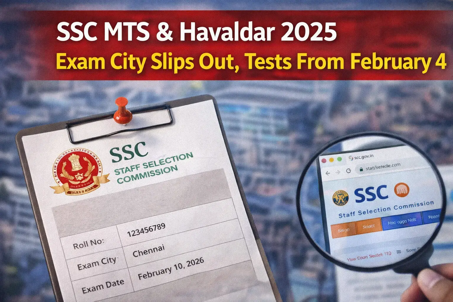 SSC MTS and Havaldar 2025 exam city intimation slip showing exam city and date information
