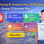 RRB Group D Answer Key 2026 release with railway background, answer key PDF, response sheet, objection option, and