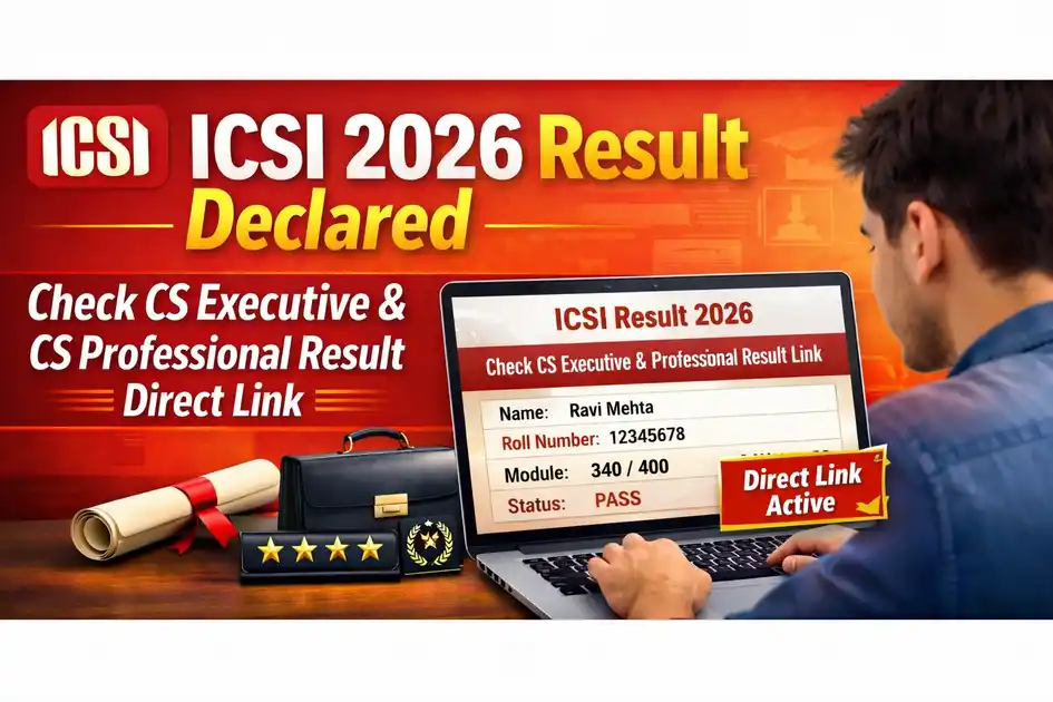 ICSI 2026 Result banner showing CS Executive and CS Professional result direct link
