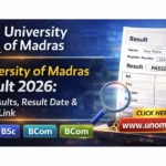 University of Madras Result 2026 banner showing UG results, result date and direct link