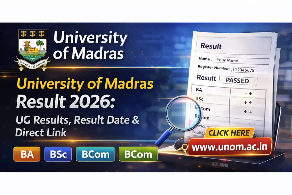 University of Madras Result 2026 banner showing UG results, result date and direct link