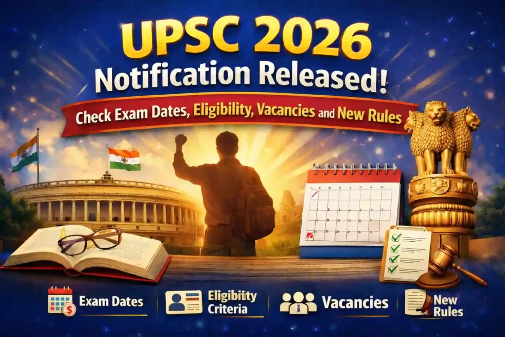 UPSC 2026 notification released image showing exam dates, eligibility, vacancies and new rules