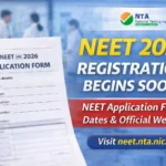 NEET 2026 registration update showing NTA NEET application form and official website neet.nta.nic.in