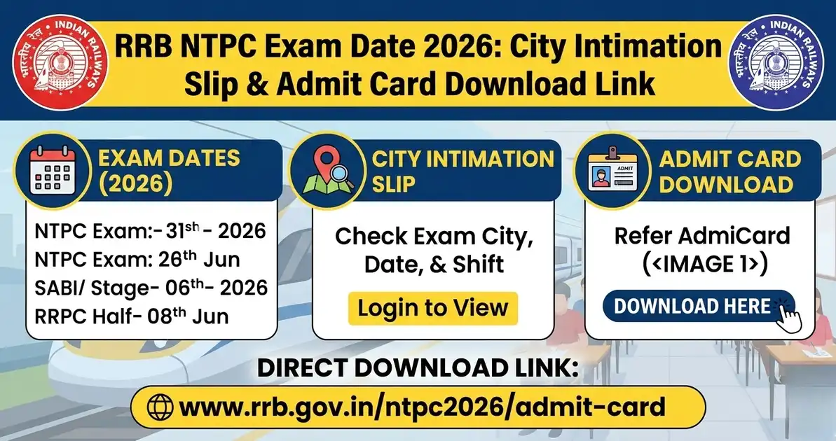 RRB NTPC Exam Date 2026 City Intimation Slip and Admit Card Download Link